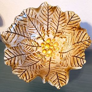 Gold Glass Poinsettia Foil Backed winter Holiday Decor Christmas Bowl Gift